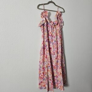 H&M Floral Ruffle Maxi Dress in Pink & Multicolor Sz L